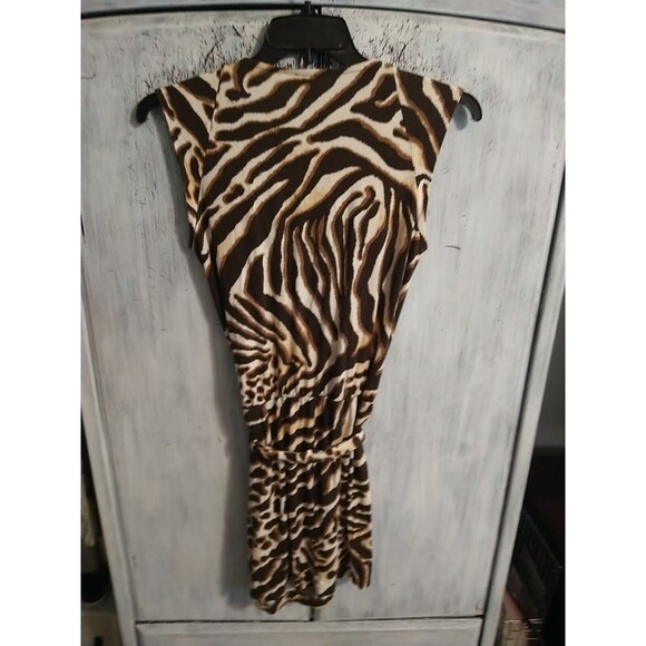 Cache Retro Edgy Zebra Print Dress Brown & Cream Medium Boho Classic Sexy - Picture 5 of 8